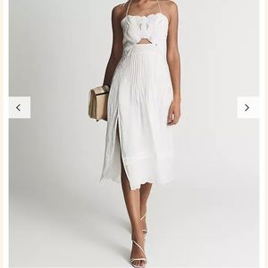 Reiss | “Nellie” Embroidered Front Halterneck Midi Dress in Ivory